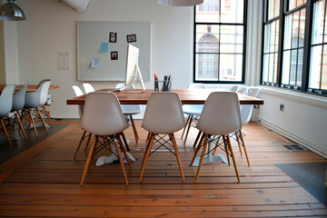 Fototapeta premium Modern office with equipment and chairs. Photo without people and human