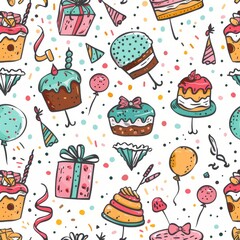 seamless pattern with birthday cakes