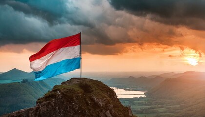 The Flag of Luxembourg On The Mountain. - obrazy, fototapety, plakaty