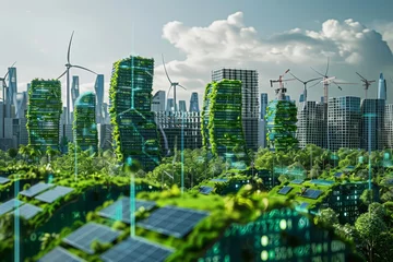 Foto op Plexiglas Futuristic Green Cityscape with Eco-Friendly Buildings. © bajita111122