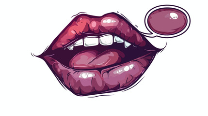 Cartoon vampire lips with speech bubble flat vector illustration