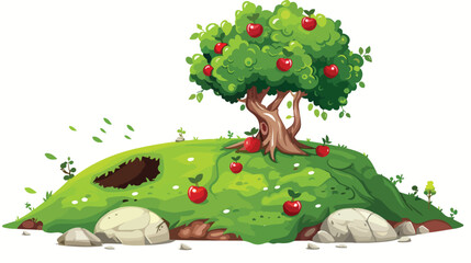 Obraz na płótnie Canvas Cartoon vector illustration of green hill with hole a