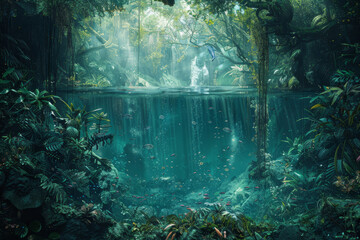 Tropical Rainforest Underwater Split-Level View