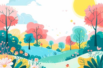 Fototapeta na wymiar Cartoon forest, Illustration, colorful, Vector