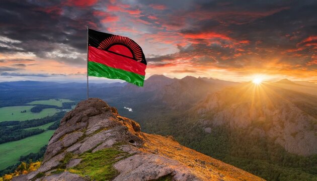 The Flag of Malawi On The Mountain.