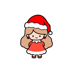 girl with a santa hat cute kawaii cartoon character vector illustration template design