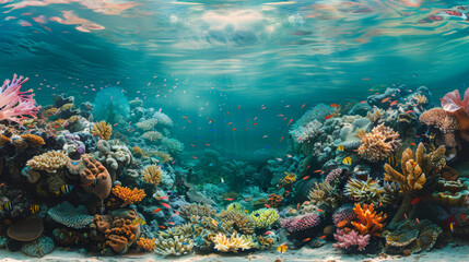 Naklejka na ściany i meble Vibrant Coral Reef Ecosystem Underwater.