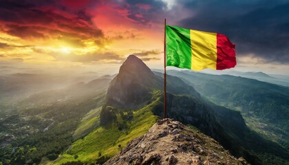 The Flag of Mali On The Mountain.