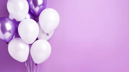 Helium violet and white on a violet background, copy space, 16:9 aspect ratio.