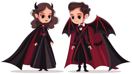 Charming couple of vampires. Boy and girl in a vampir