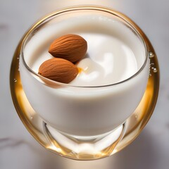 A glass of creamy coconut almond milk with a splash of honey2