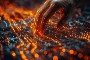 Futuristic Cryptocurrency Interface Touch Interaction.