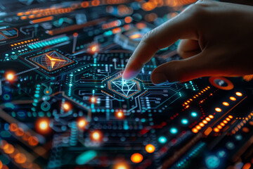 Futuristic Cryptocurrency Interface Touch Interaction.