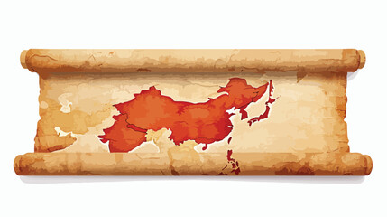 China map on old scroll paper flat vector isolated on
