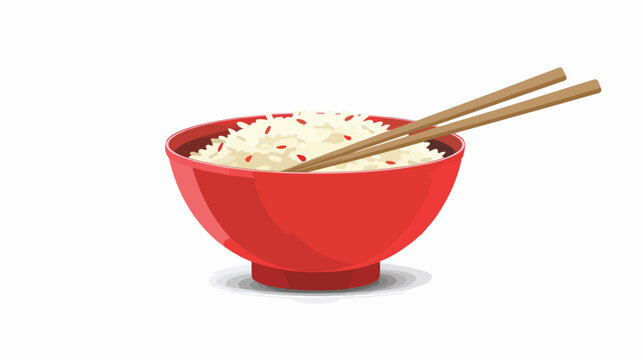 Chinese Food  bowl of rice with chopsticks  vector