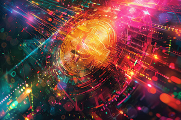 Obraz premium Bitcoin Cryptocurrency Digital Illustration.