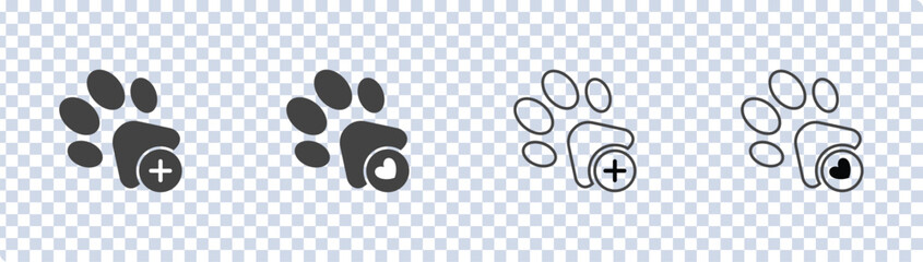 Dog and cat paw icon set vector illustrations - obrazy, fototapety, plakaty