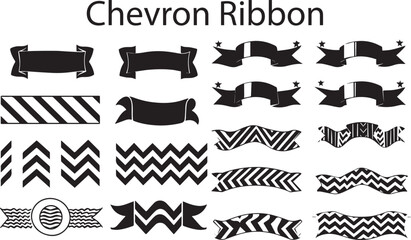 Fototapeta premium Set of Beautiful Chevron Ribbon Silhouette vector collection. Black Chevron Ribbon Decorative Beautiful Tittle background Shape vector illustration