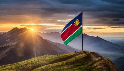 Küchenrückwand glas motiv The Flag of Namibia On The Mountain. © Daniel
