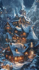 Cozy winter scene with a snow-covered hut.