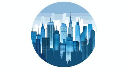 City skyline in blue circle background flat vector isolated