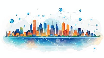 Cityscape with connecting dot technology of smart cit