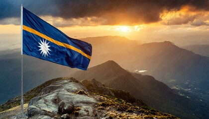 The Flag of Nauru On The Mountain.