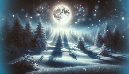 Moonlit Snowscape with Tranquil Pines under a Star-Filled Sky - 786922548