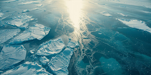 Arctic ice landscape above frozen water and snow texture