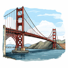 Golden Gate Bridge. Golden Gate Bridge hand-drawn comic illustration. Vector doodle style cartoon illustration