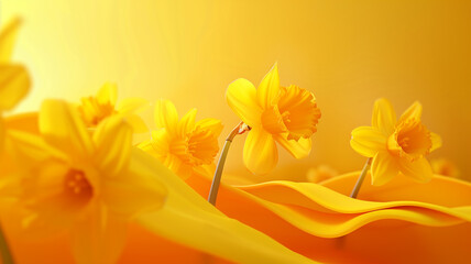 Imaginative and surrealistic Daffodil Day background with fantasy elements, featuring photorealistic daffodils in a clean, creative design, perfect for visually captivating projects