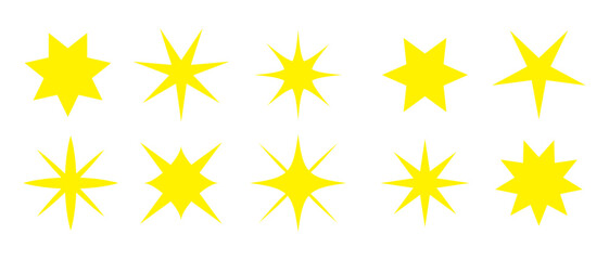 Twinkling stars vector set. Shiny sparks icon. Minimalist twinkle star shape symbols. Modern geometric elements, shining star icon set. Used in web , templates . Isolated on white background in eps 10