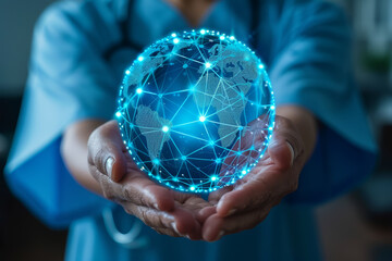 Doctor Presenting Holographic Global Health Data.