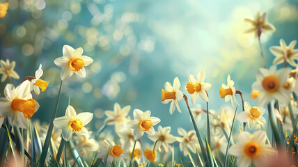 Photorealistic style Daffodil Day background, merging fantasy and surrealism with vibrant daffodils, crafted in a clean and creative format, ideal for artistic projects