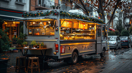 A food truck showcasing culinary delights in the city.