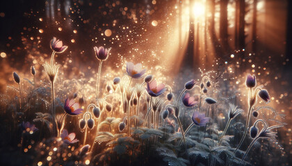 Fantastical Micro-Universe of Vibrant Flora in a Twilight World - 786923550