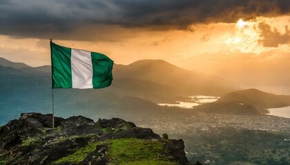 The Flag of Nigeria On The Mountain.
