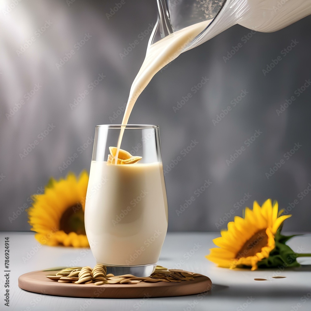 Canvas Prints A glass of creamy sunflower seed milk with a splash of honey3 - Canvas Prints