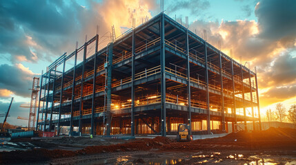 Steel structure at construction site.
