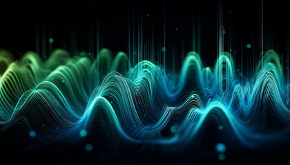 A set of pulsating blue-green lines that ebb and flow, mimicking the rhythmic patterns of a musical soundwave.