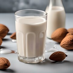 A glass of iced almond milk with a splash of vanilla3 - obrazy, fototapety, plakaty