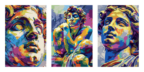 Set of artistic renaissance statue background. Colorful vector design elements for poster, flyer, web and cards.
