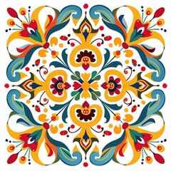 Folk Art Style Floral Mandala Illustration