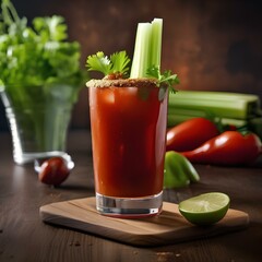 A spicy bloody mary cocktail with a celery stalk garnish1