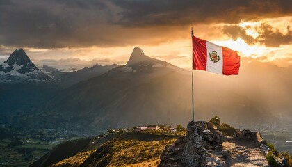 The Flag of Peru On The Mountain.