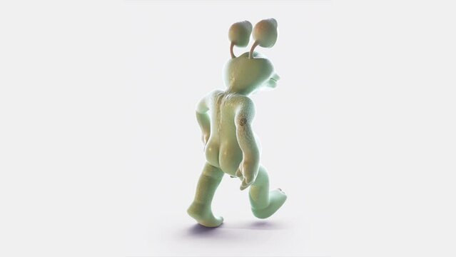 Funny Walking Alien With Big Blinking Eyes. Cicle