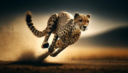 A dynamic image of a cheetah in mid-sprint, capturing the power and grace of its movement.