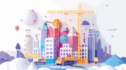 Construction site with engineer and workers vector illustration