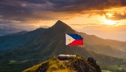 The Flag of Philippines On The Mountain. - obrazy, fototapety, plakaty