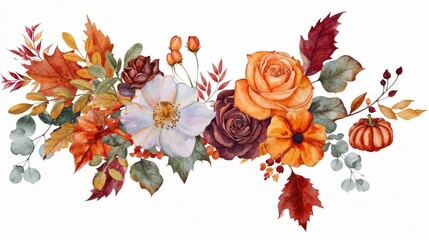 Modern Floral Banner in Autumnal Colours. Beautiful Fall Background.